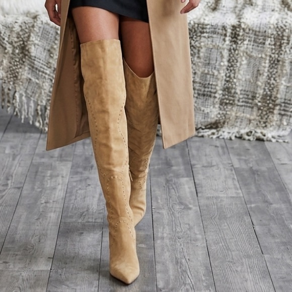 Nine West Shoes - Nine West Studio Suede Over-the-Knee Pointed Tan Y2K Boots Size 7.5